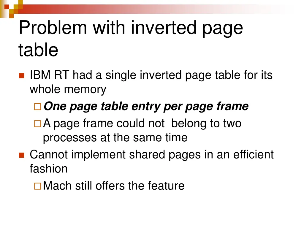 problem with inverted page table