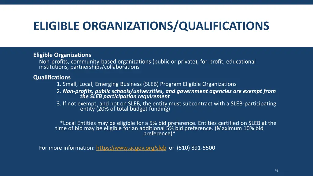 eligible organizations qualifications