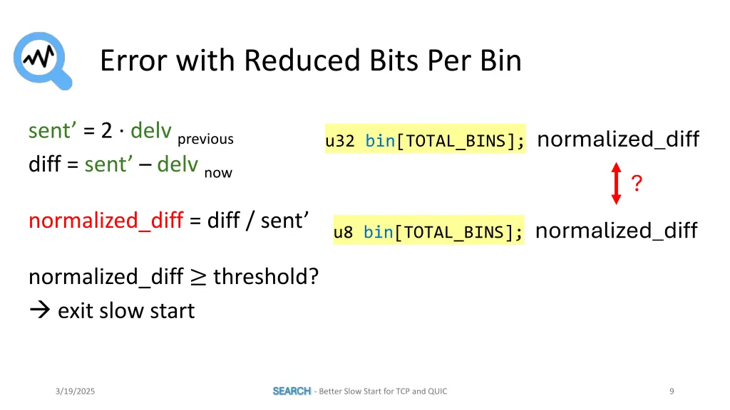error with reduced bits per bin