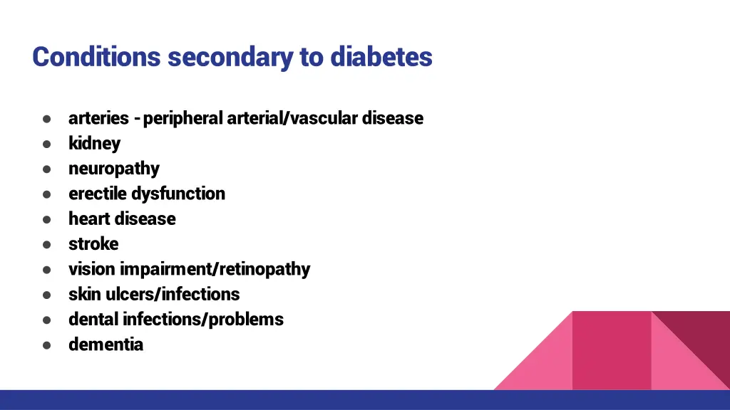 conditions secondary to diabetes
