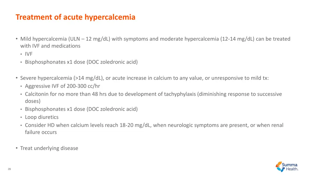 treatment of acute hypercalcemia