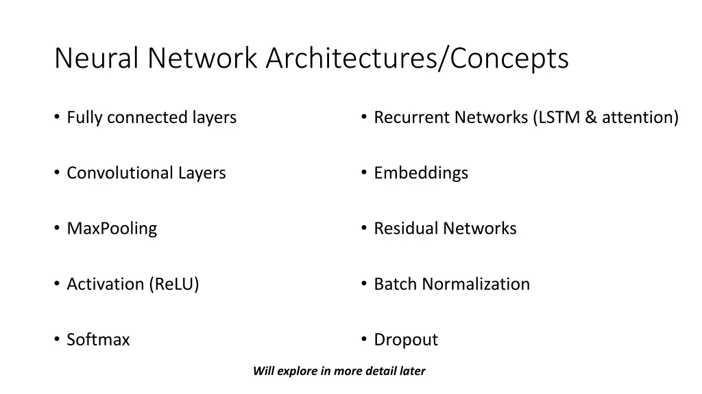 neural network architectures concepts
