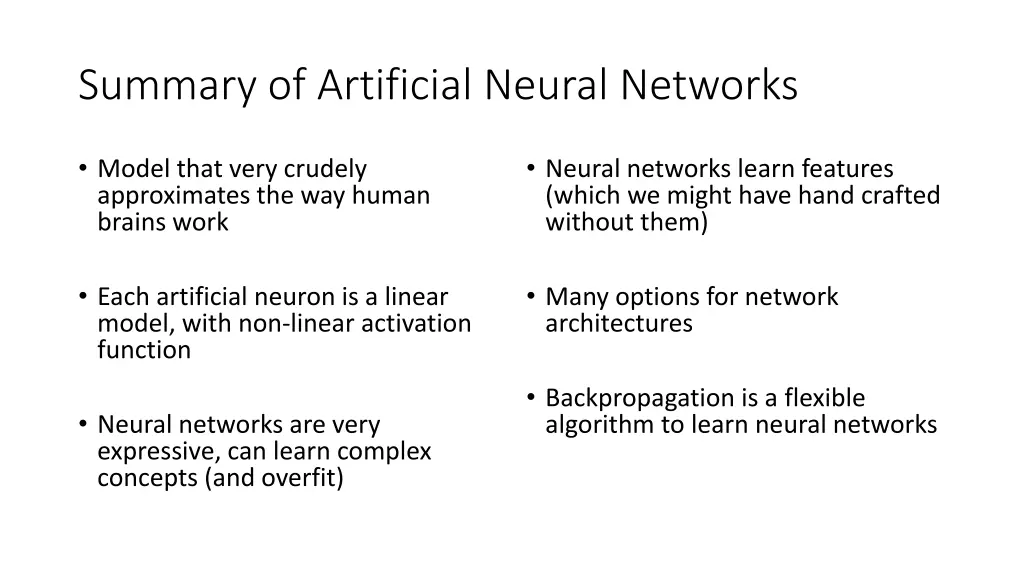 summary of artificial neural networks