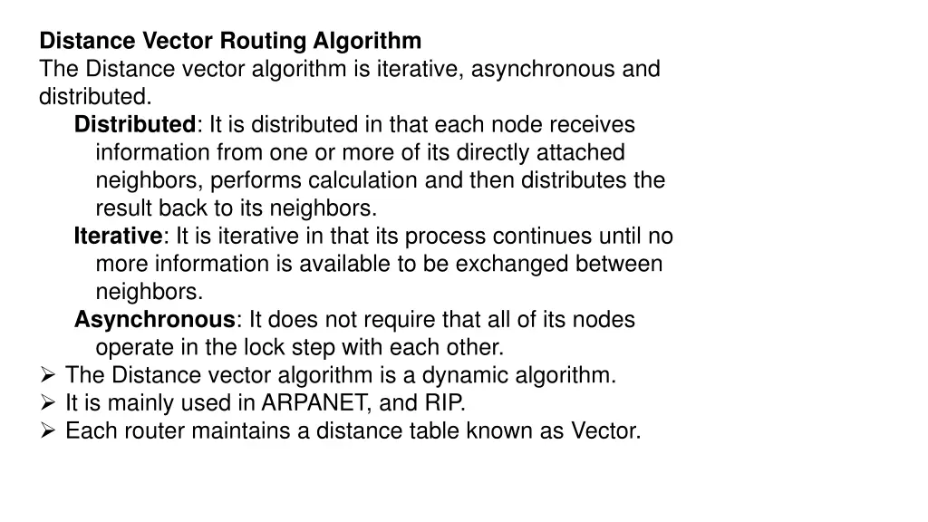 distance vector routing algorithm the distance