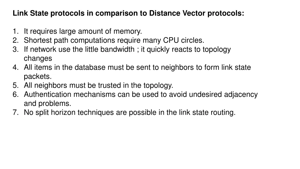 link state protocols in comparison to distance