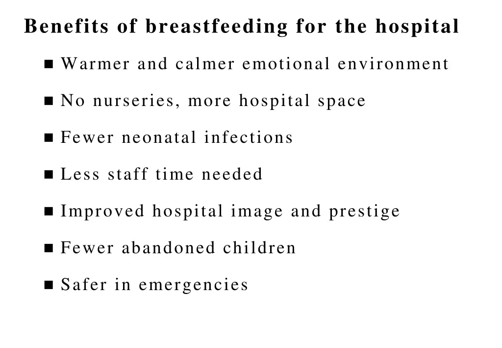 benefits of breastfeeding for the hospital