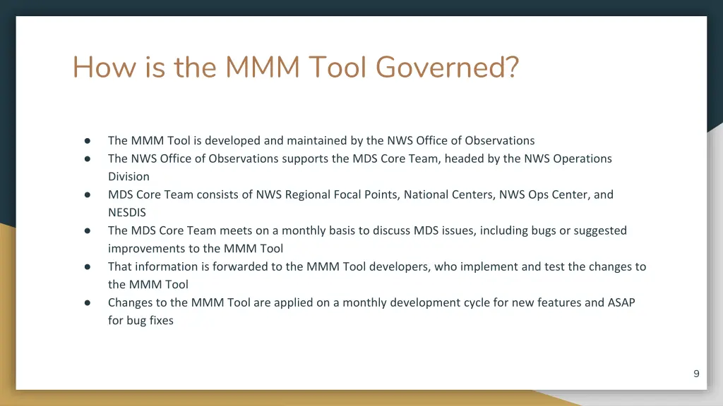 how is the mmm tool governed
