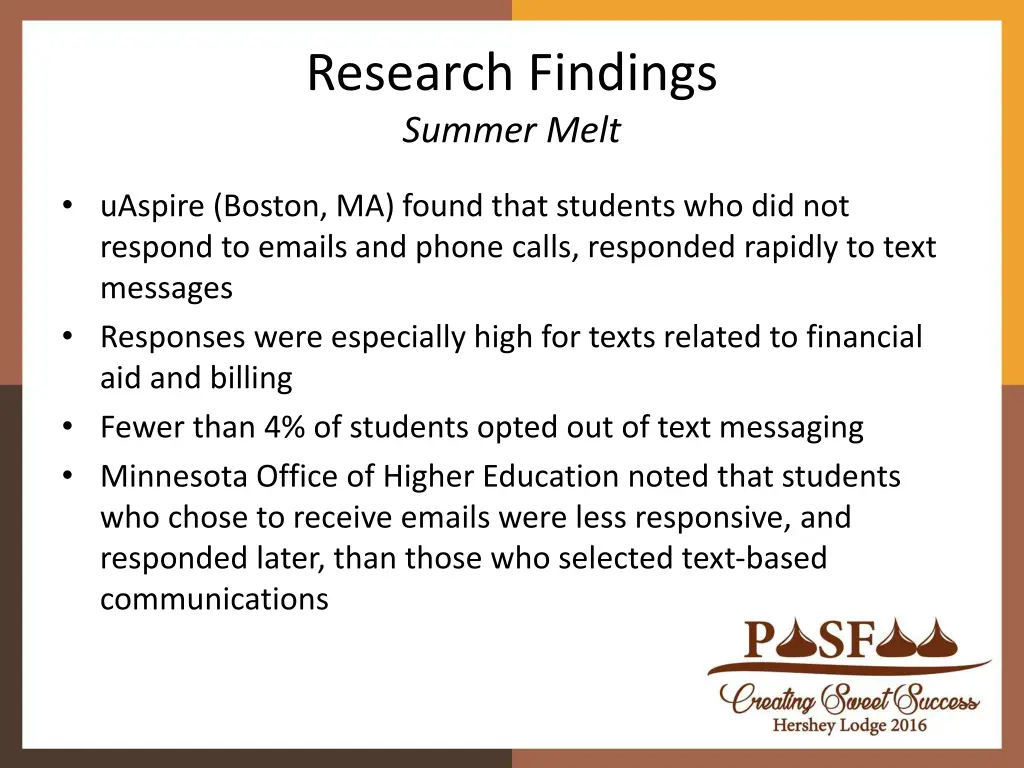 research findings summer melt