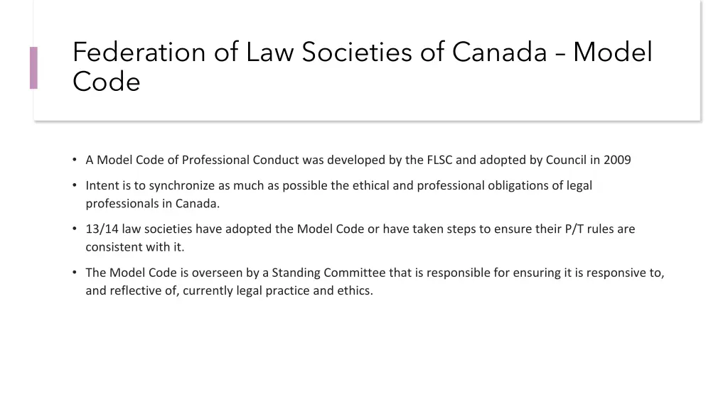 federation of law societies of canada model code