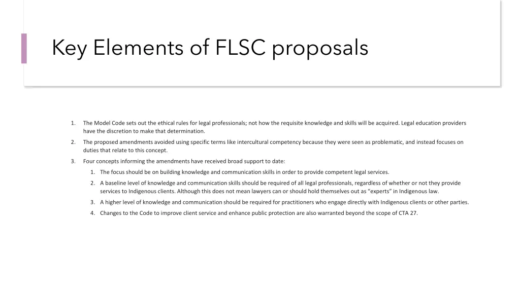 key elements of flsc proposals