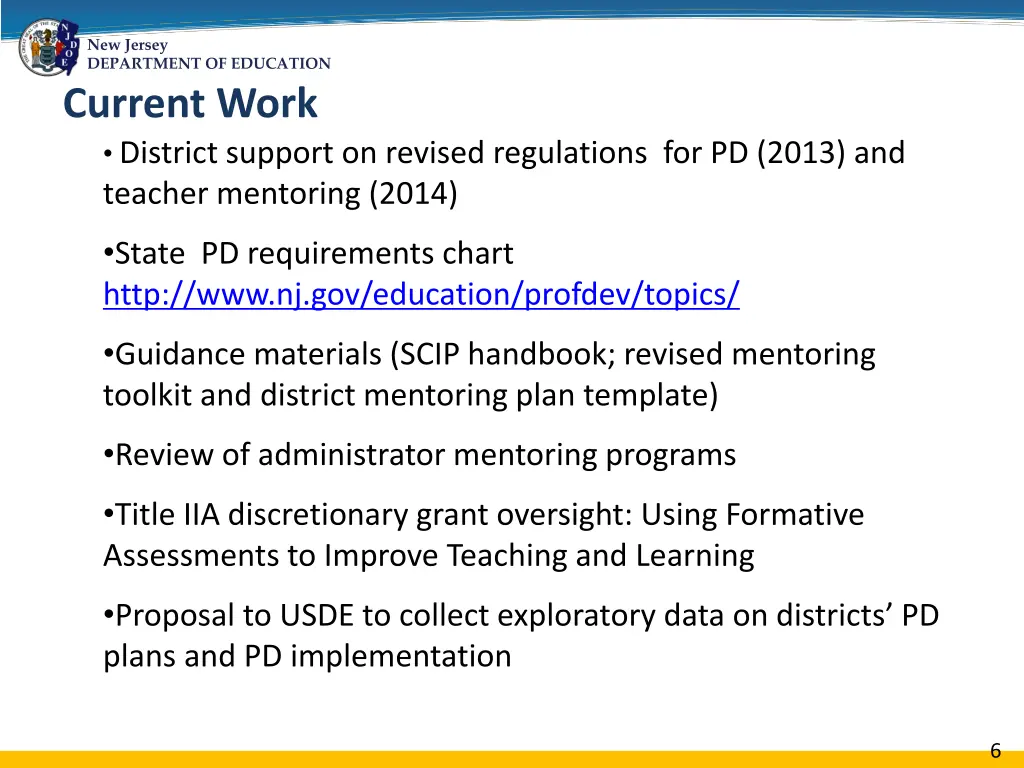 new jersey department of education current work
