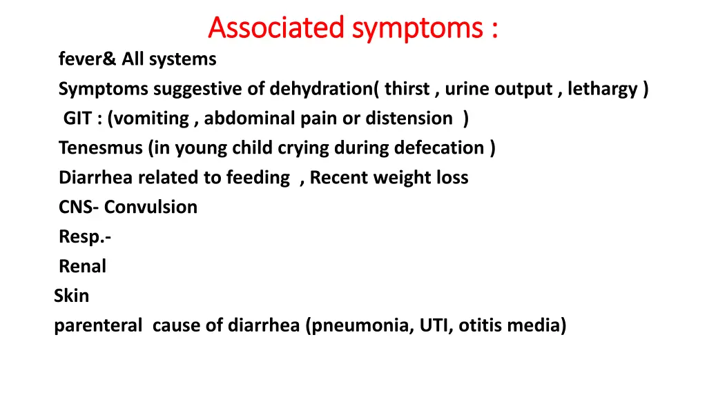 associated symptoms associated symptoms