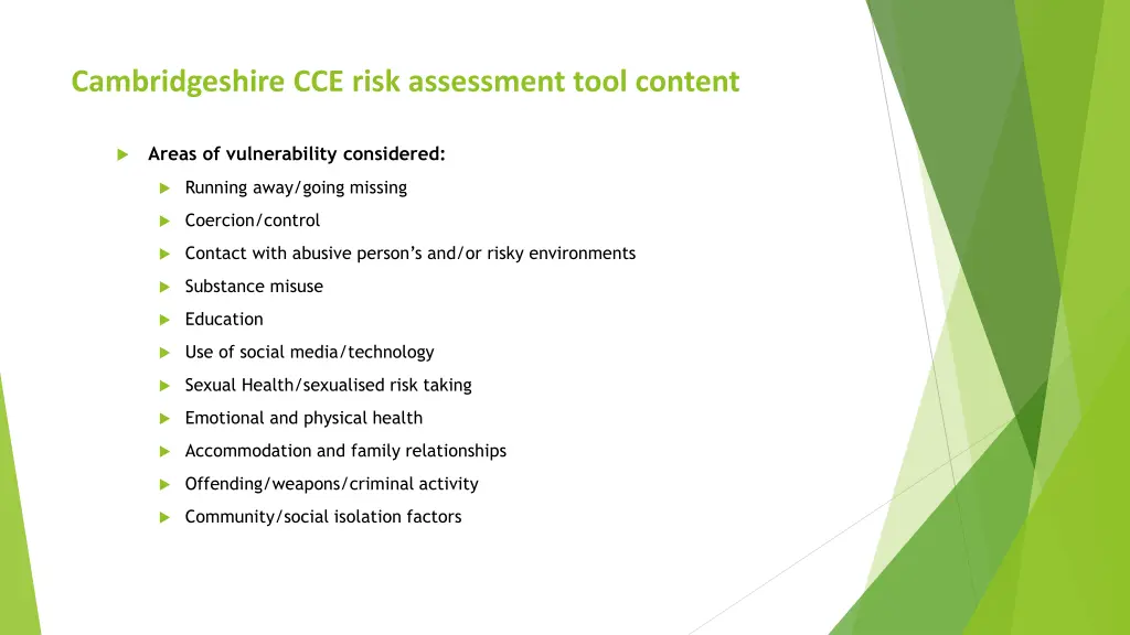 cambridgeshire cce risk assessment tool content