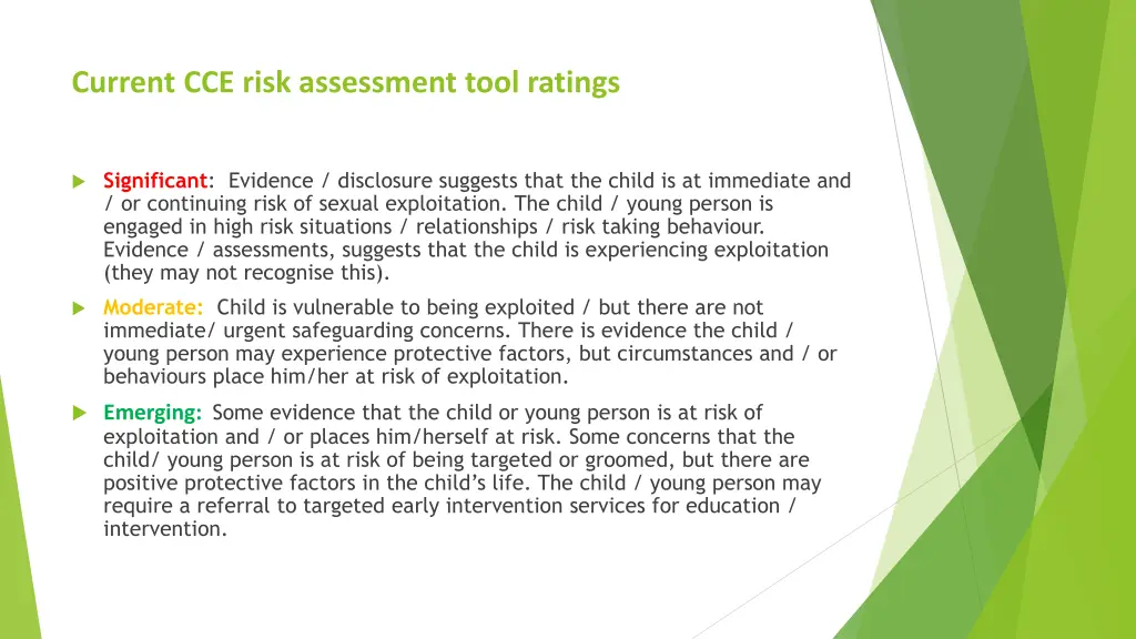 current cce risk assessment tool ratings
