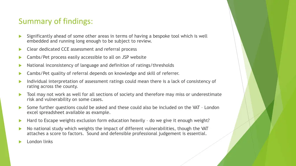 summary of findings