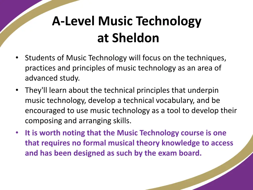 a level music technology at sheldon 1