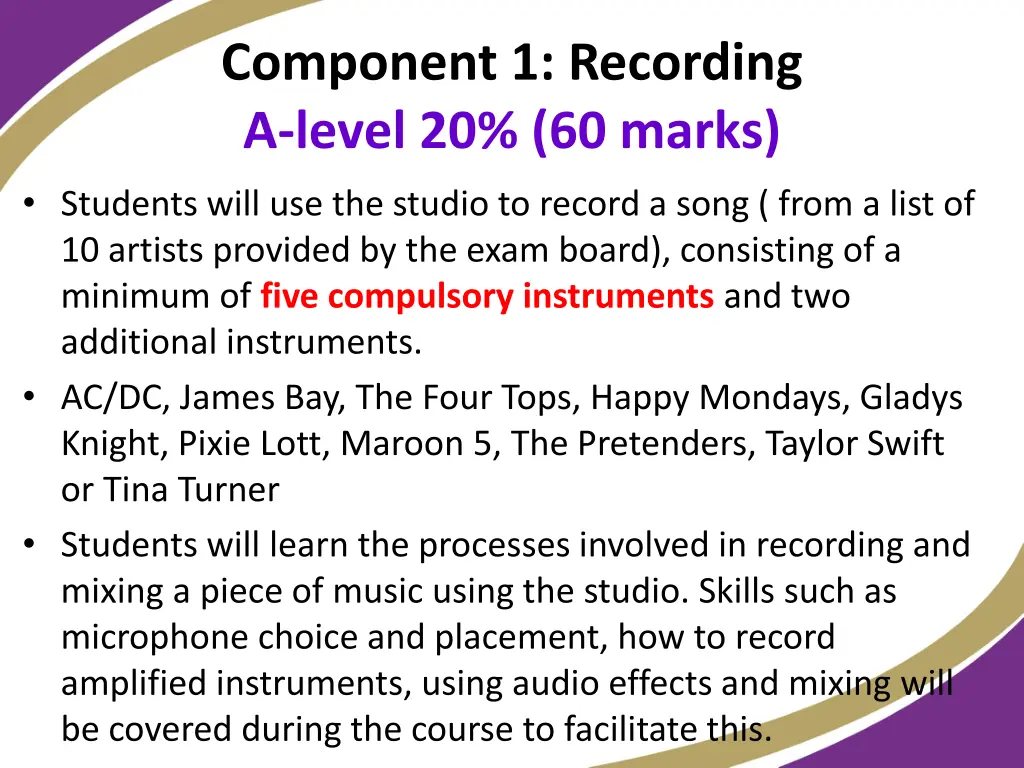 component 1 recording a level 20 60 marks
