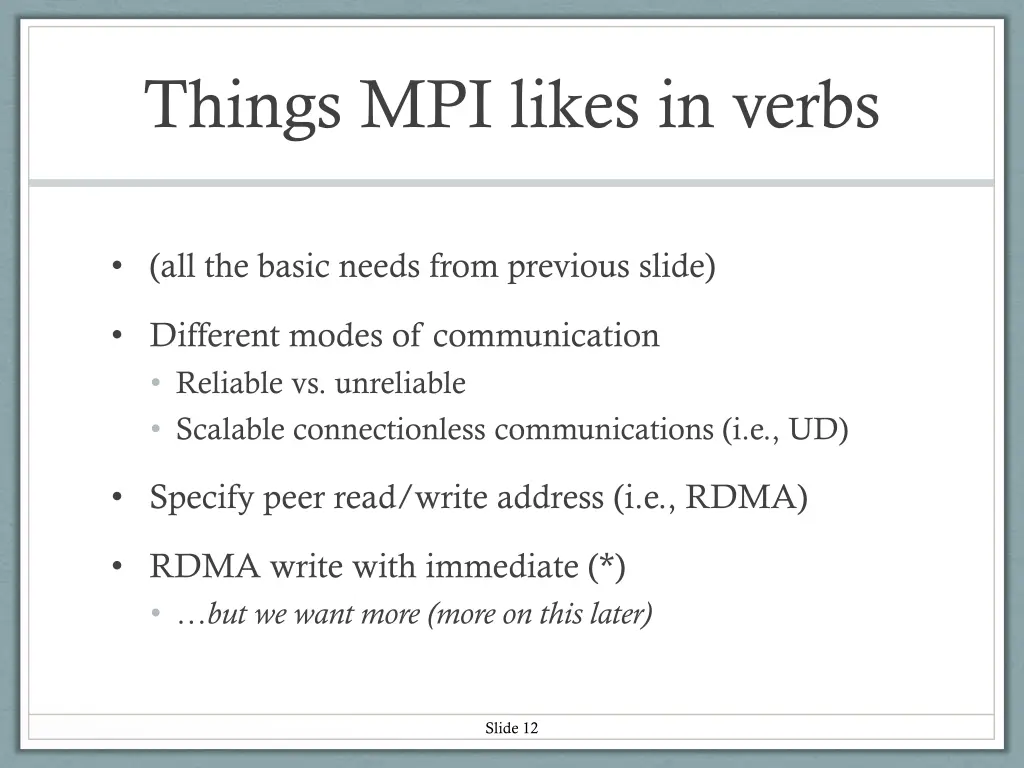 things mpi likes in verbs