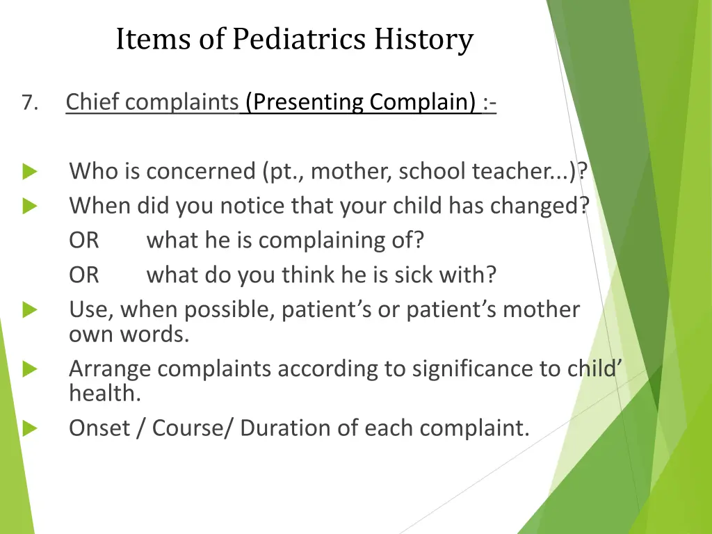 items of pediatrics history 1