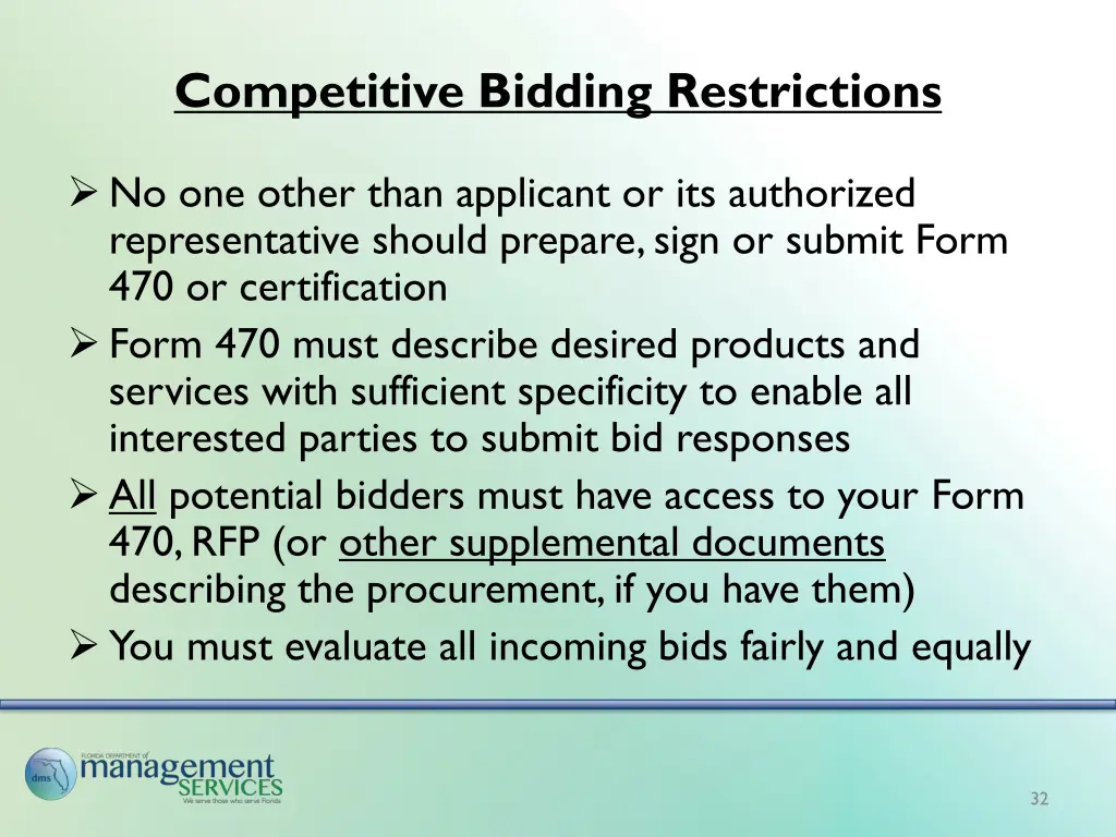 competitive bidding restrictions