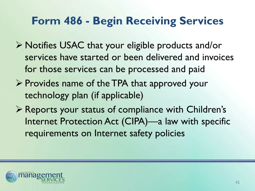 form 486 begin receiving services