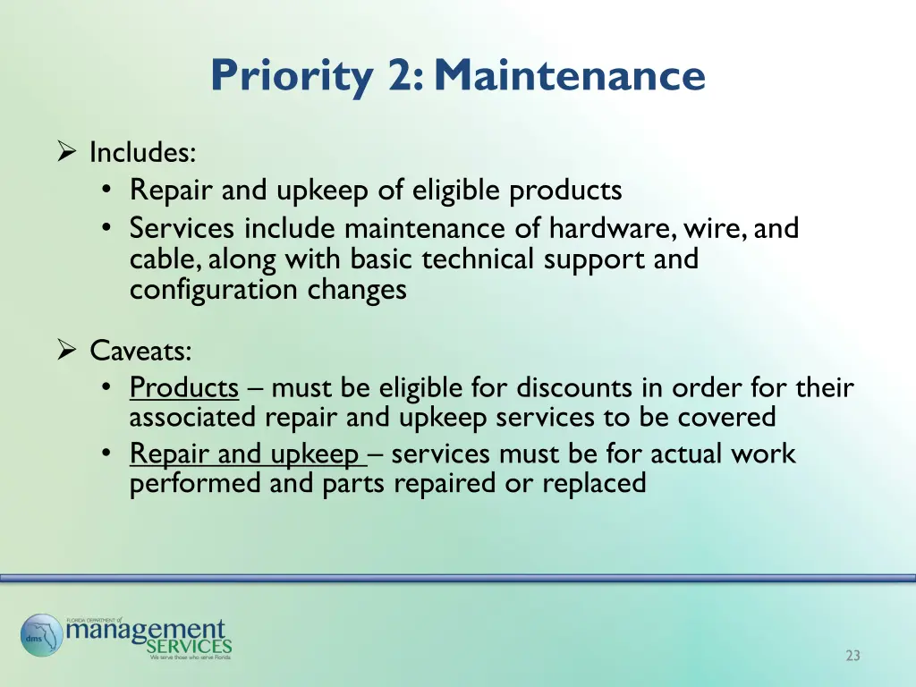 priority 2 maintenance