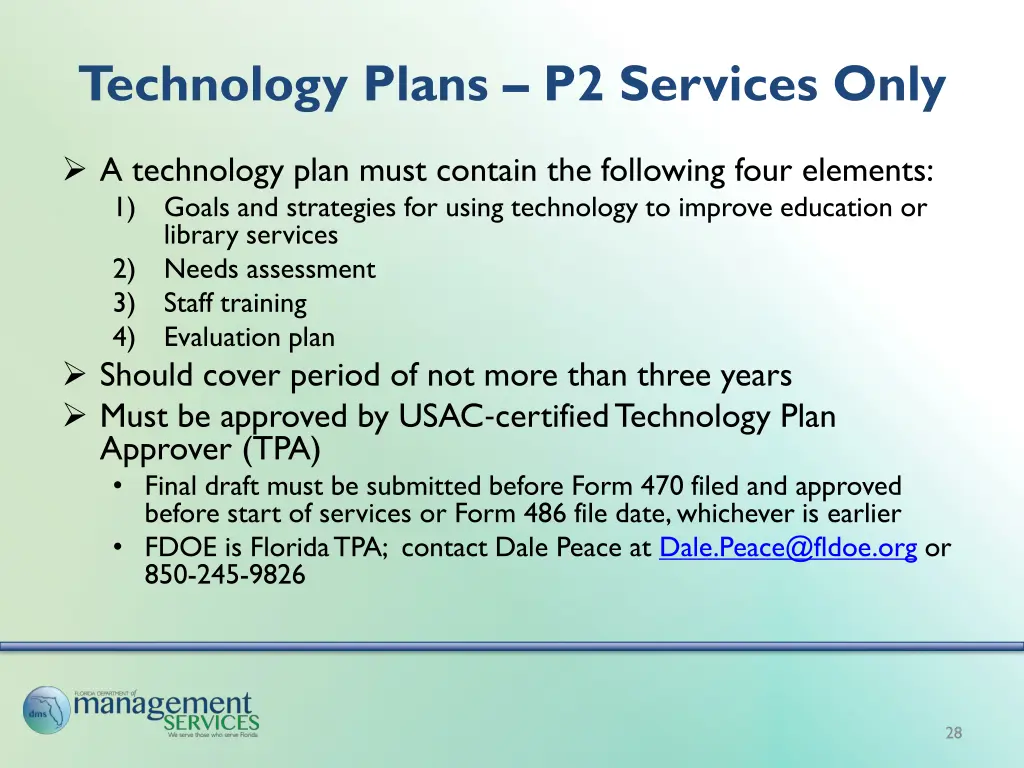 technology plans p2 services only