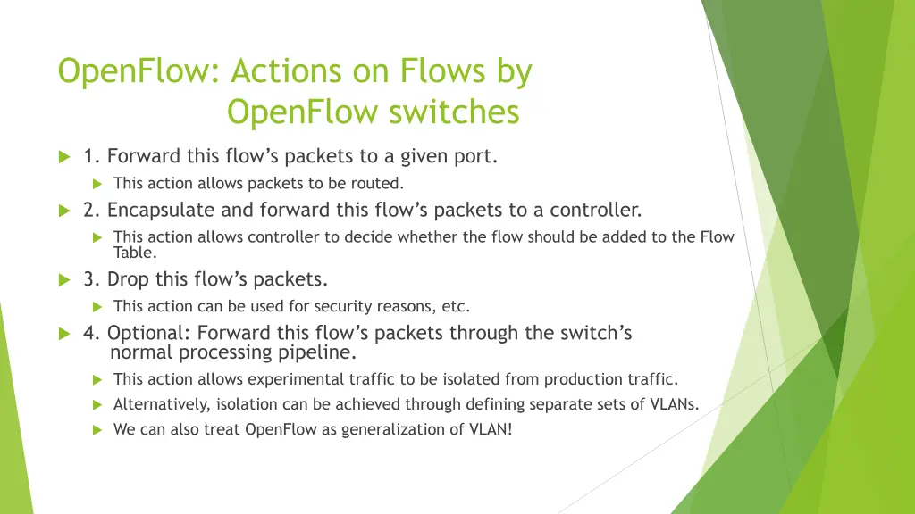 openflow actions on flows by openflow switches