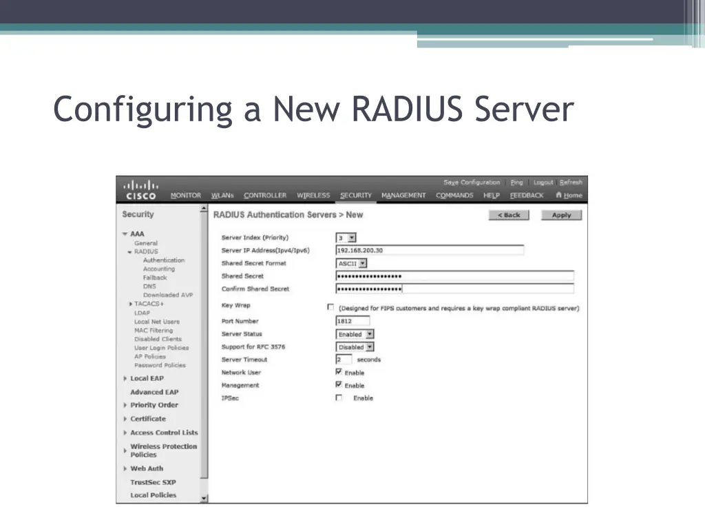 configuring a new radius server