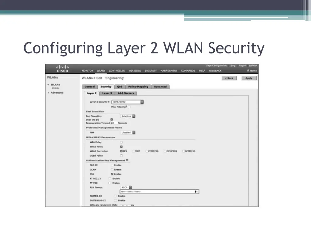 configuring layer 2 wlan security