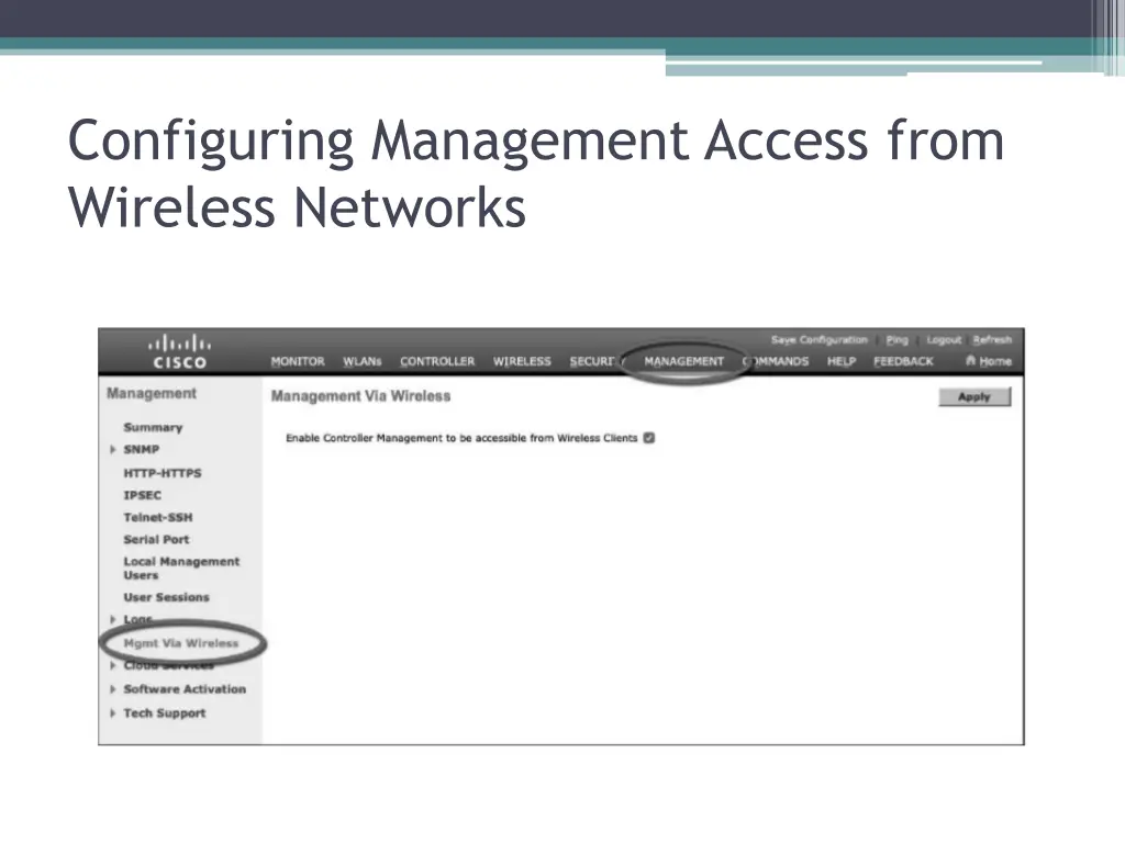 configuring management access from wireless