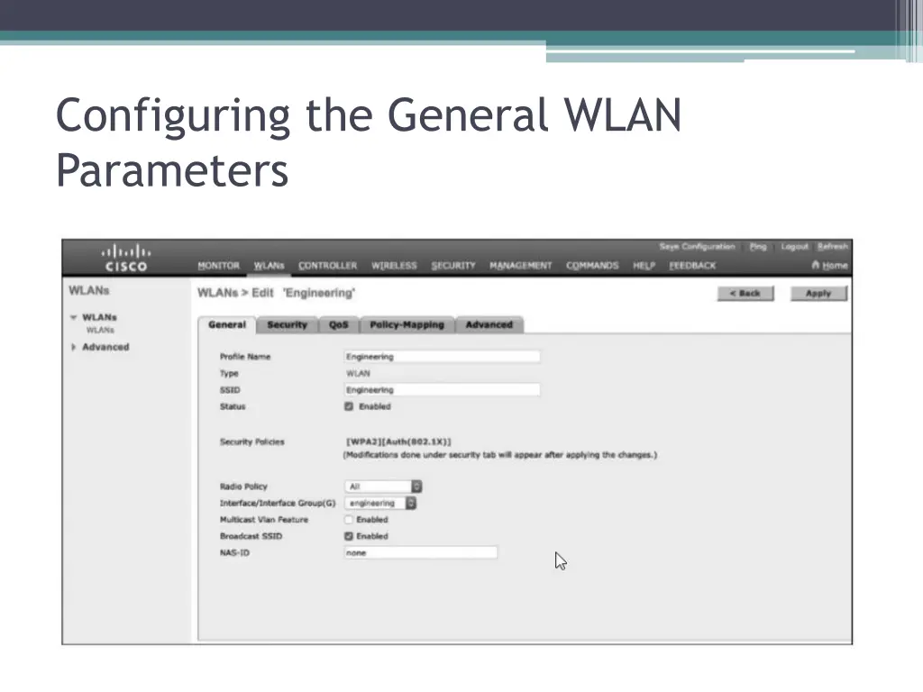 configuring the general wlan parameters