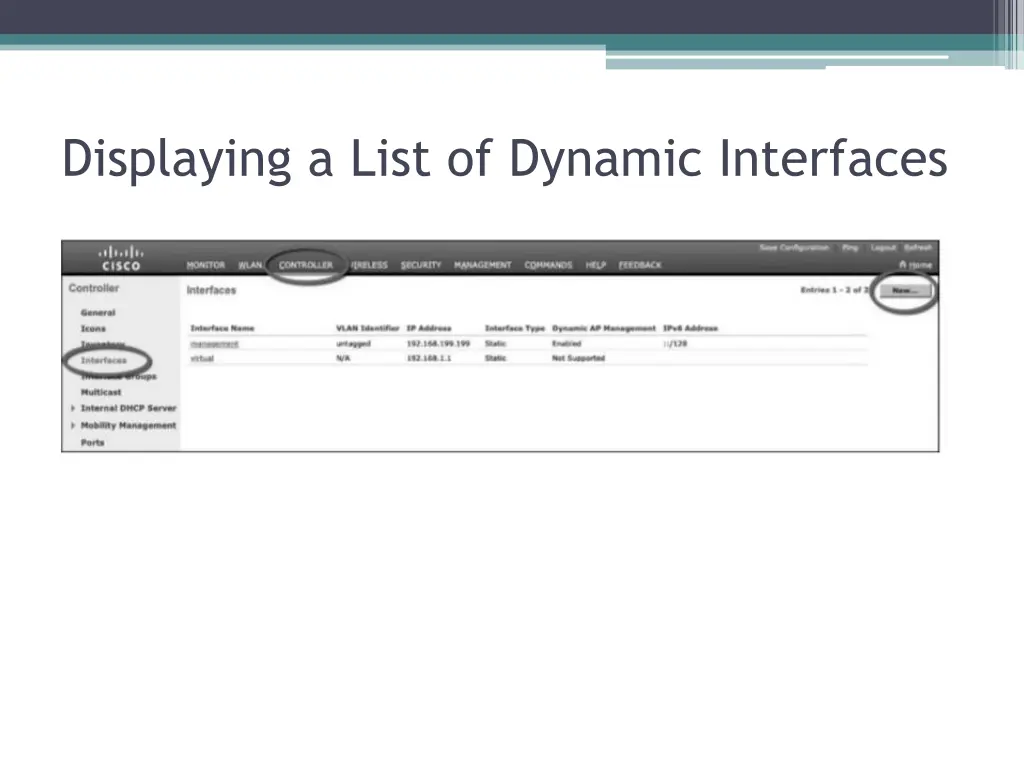 displaying a list of dynamic interfaces