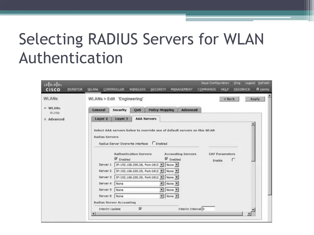 selecting radius servers for wlan authentication