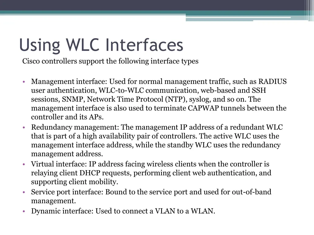 using wlc interfaces cisco controllers support