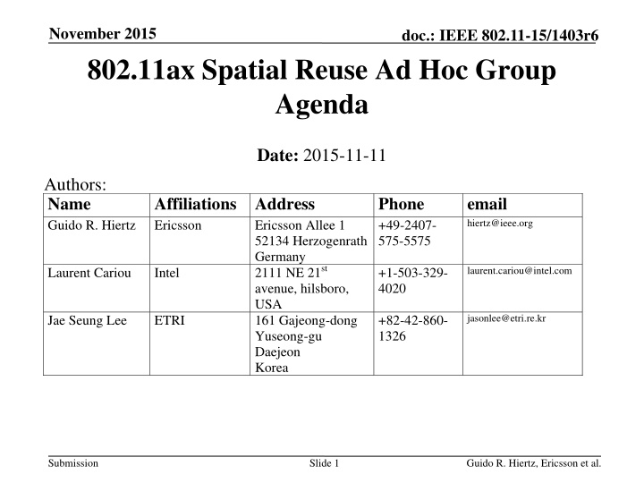 november 2015 802 11ax spatial reuse ad hoc group