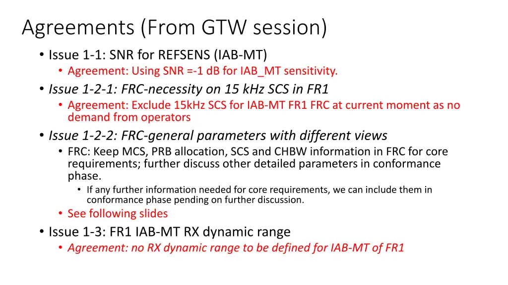 agreements from gtw session issue
