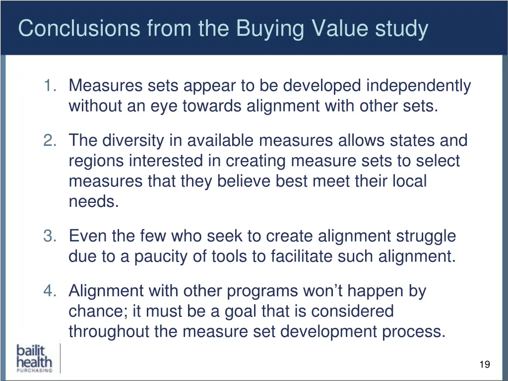 conclusions from the buying value study
