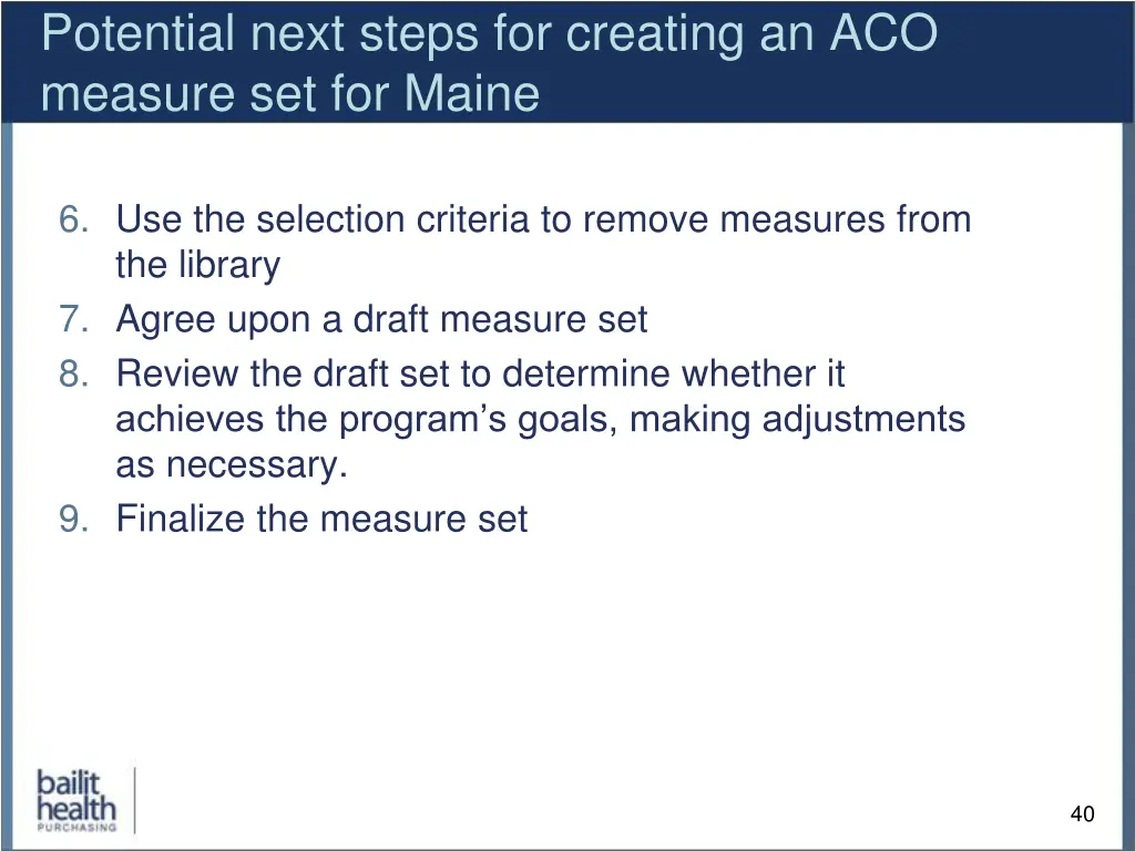 potential next steps for creating an aco measure 1