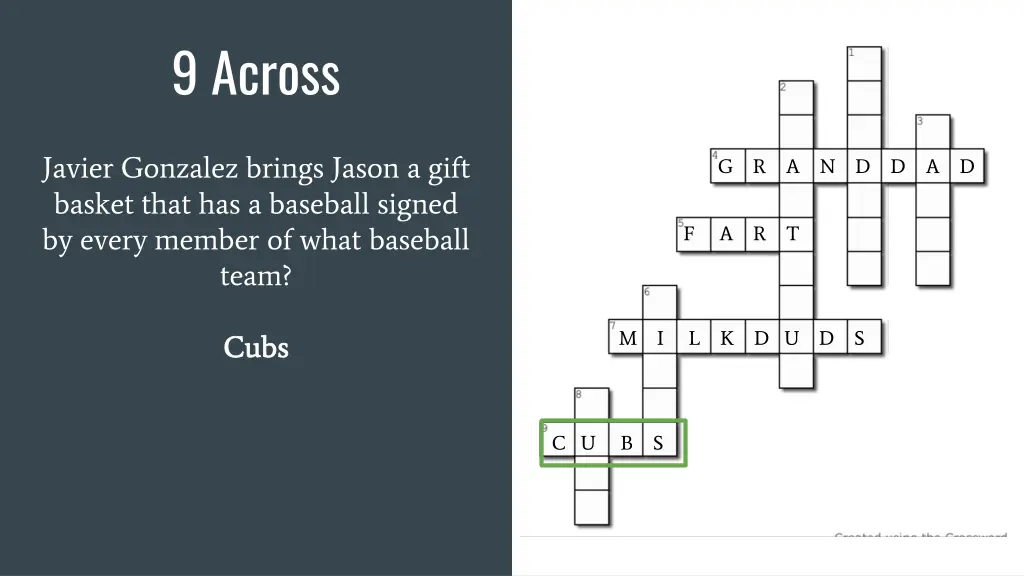 9 across 1
