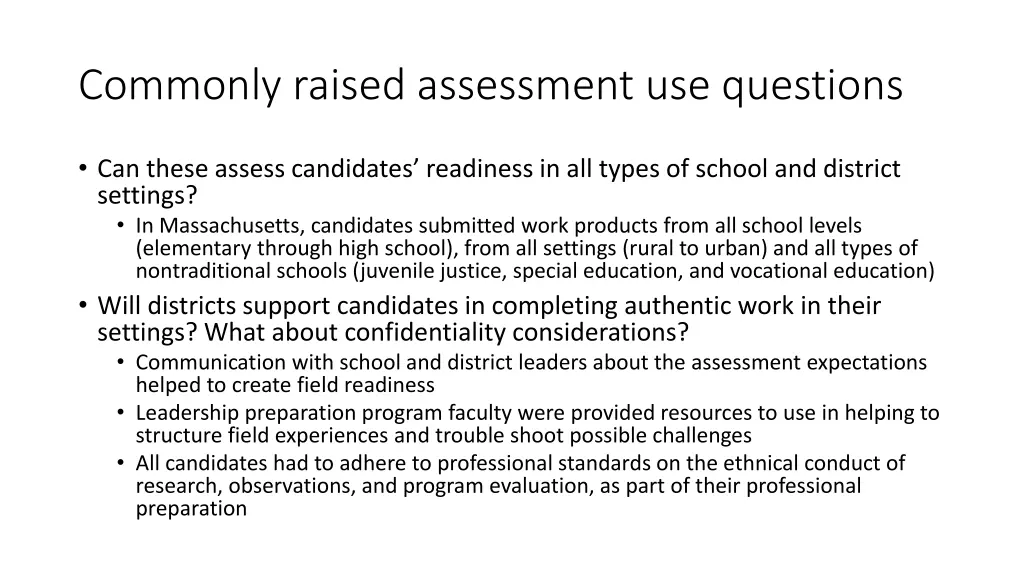 commonly raised assessment use questions