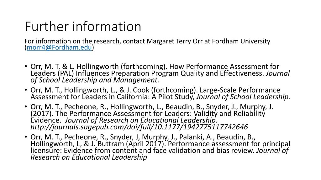 further information for information