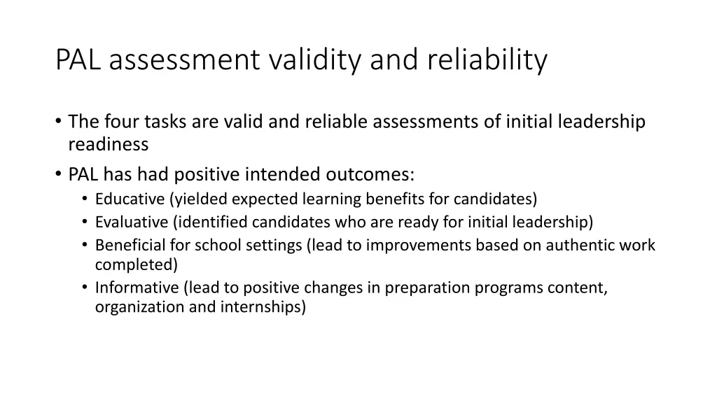 pal assessment validity and reliability