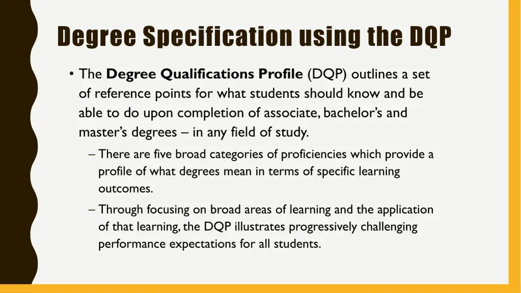 degree specification using the dqp