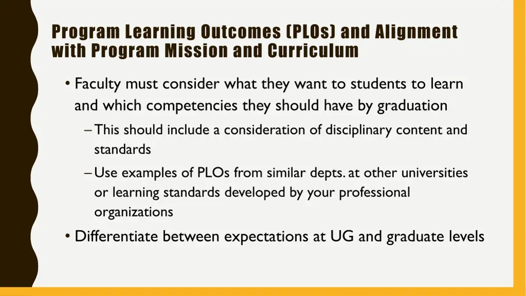 program learning outcomes plos and alignment with