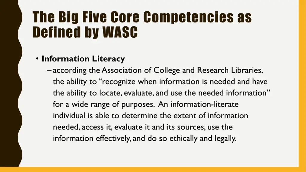 the big five core competencies as defined by wasc 2