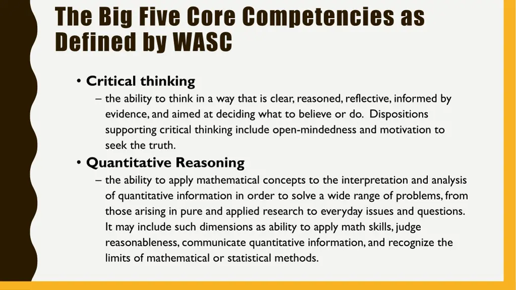 the big five core competencies as defined by wasc