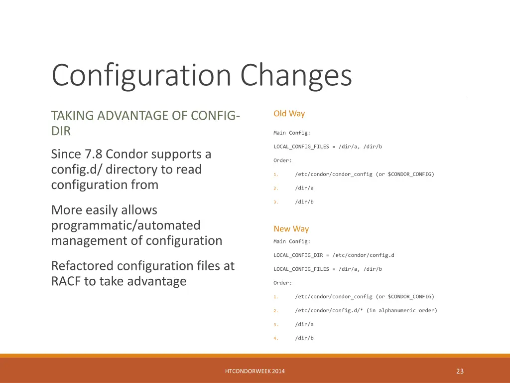 configuration changes