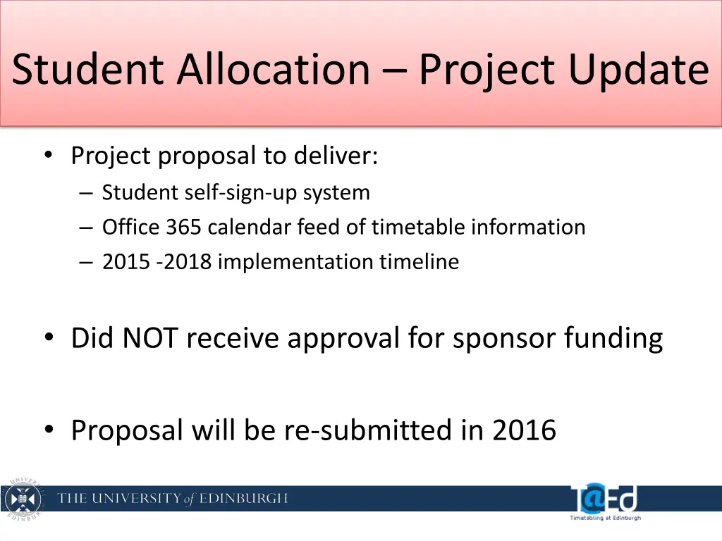 student allocation project update