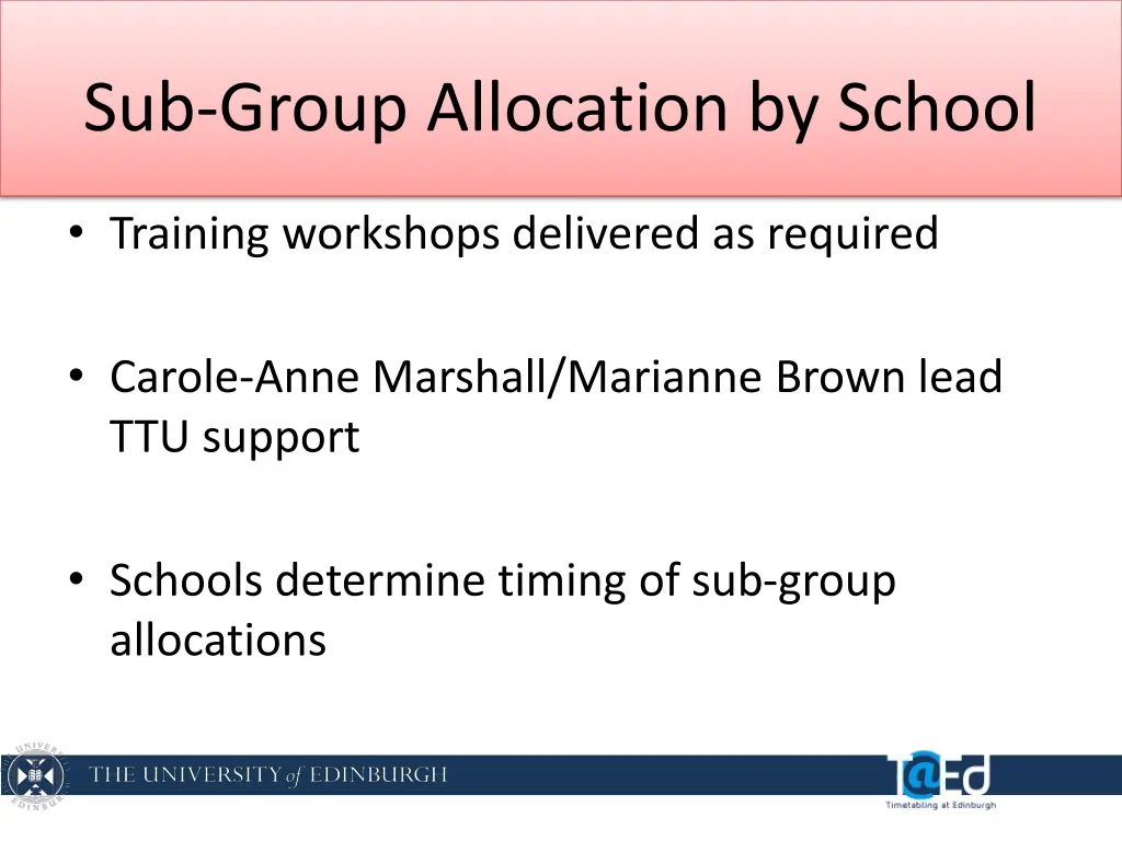 sub group allocation by school 1